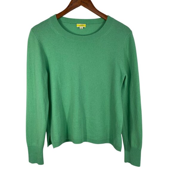 J.Crew 100% Cashmere Crewneck Sweater Green Size L Classic Luxe Knit - Picture 2 of 12